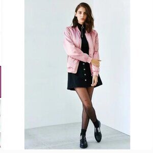 UNIF x UO Bomber Jacket Coat Satin Padded Pockets Full Zip Pink Size Medium